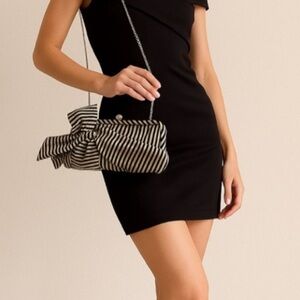 Gold And Black Striped Bow Purse Handbag Chain Strap